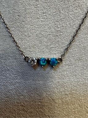 Blue Opal Three Stone Necklace in Sterling Silver, Artisan Made in Hawaii